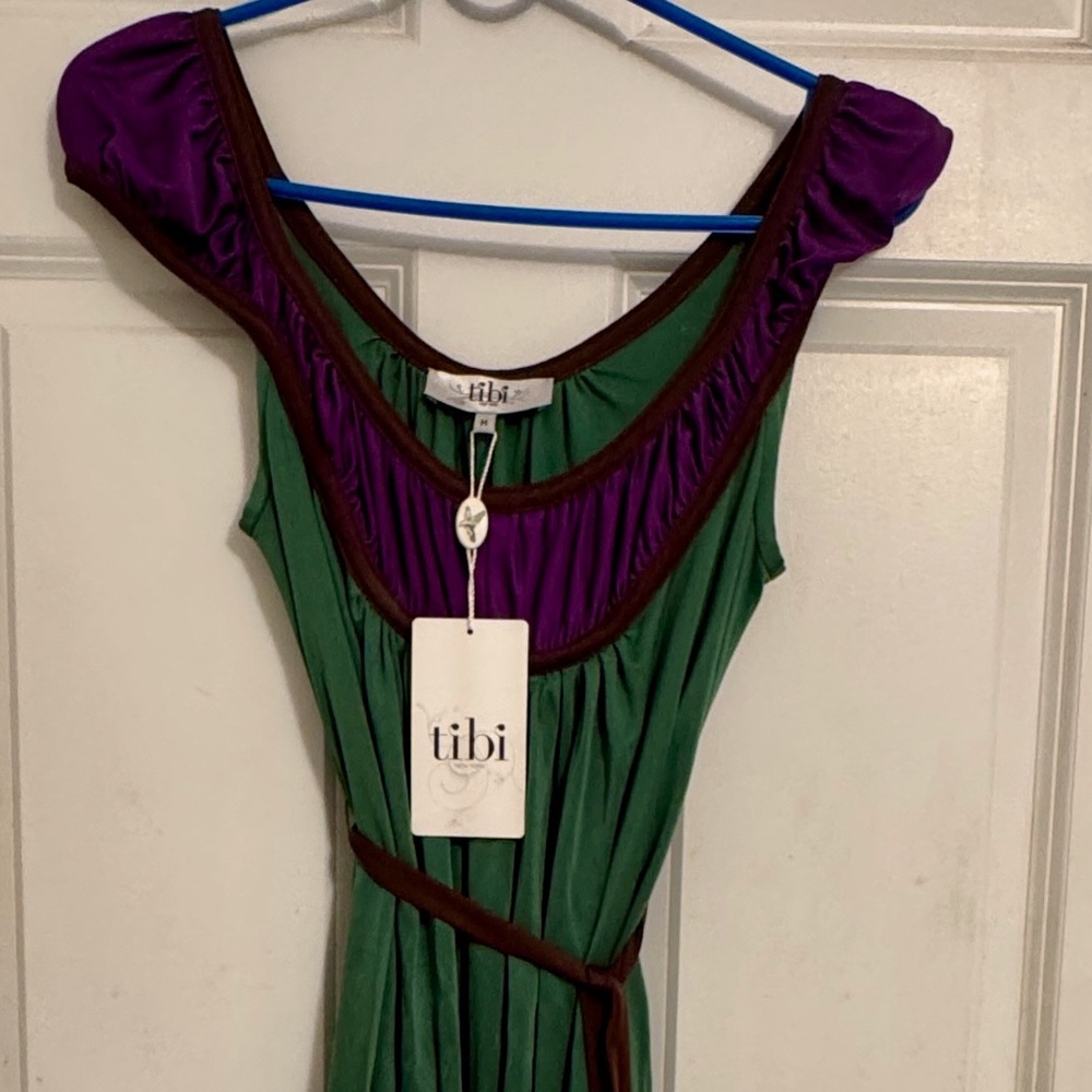 NEW Silk, belted, green/purple dress by Tibi.  Size : M